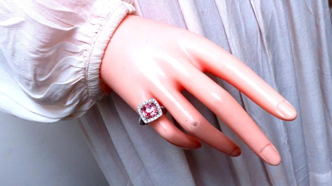 GIA Certified 4.51ct Natural Padparadscha Diamonds Ring 18kt Gold Mod Halo 12625 - 6