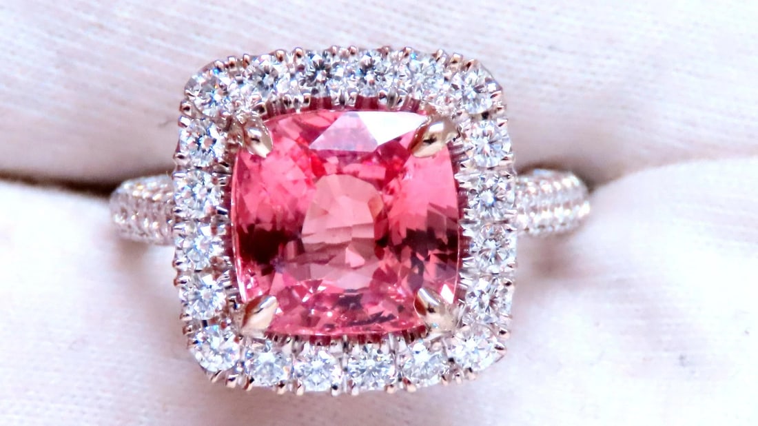 GIA Certified 4.51ct Natural Padparadscha Diamonds Ring 18kt Gold Mod Halo 12625 - 7