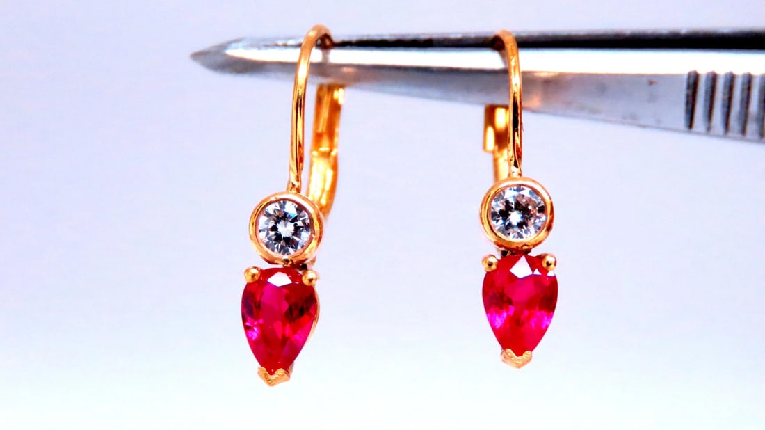 .54ct Natural Pear Shaped Ruby Diamond Lever Earrings 24414** - 3