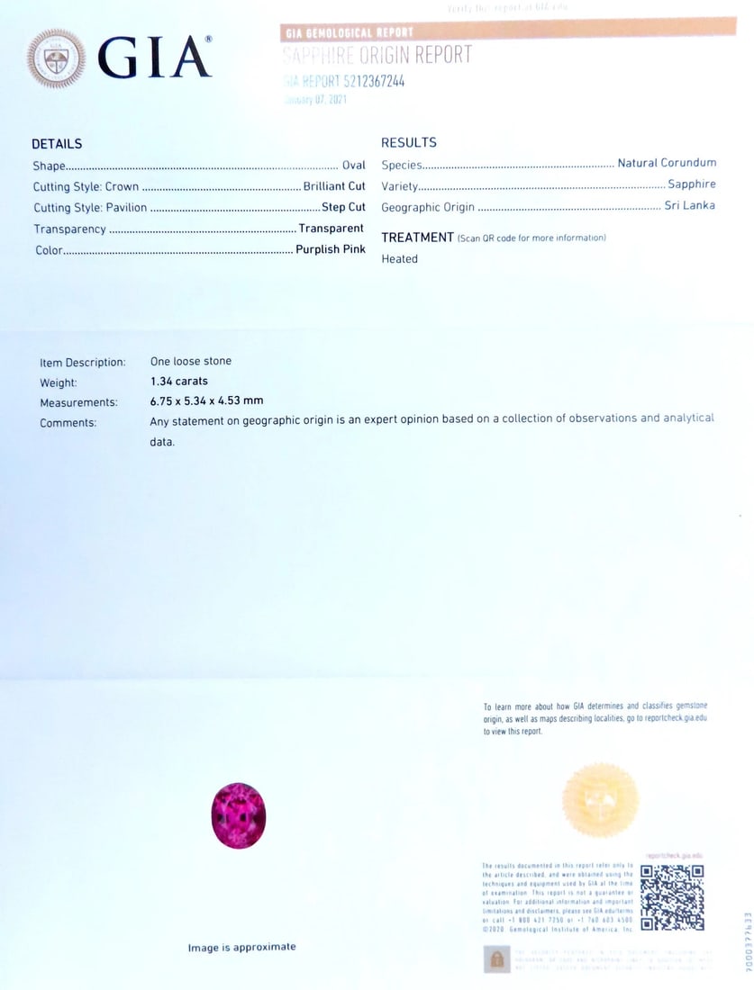 GIA Certified 1.34ct Natural Purple Pink Sapphire Ring 18Kt Gold 16520 - 6