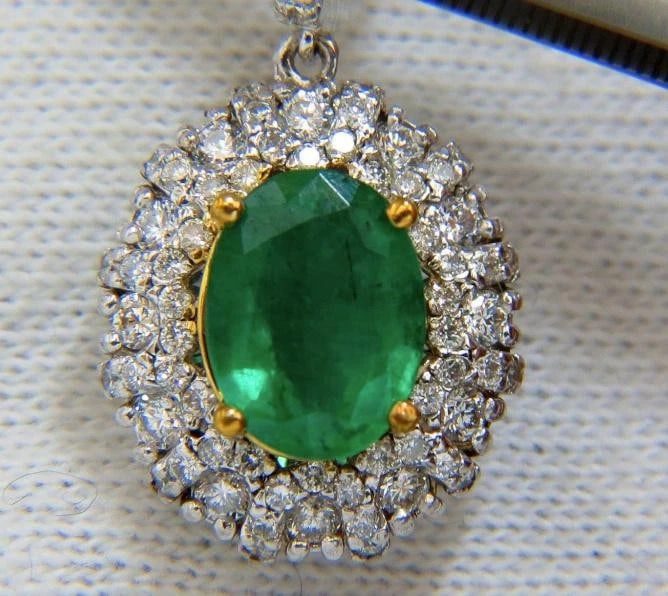 4.84ct Natural Vibrant Green Emerald Diamond Cluster Earrings Dangle 14K 14542** - 5