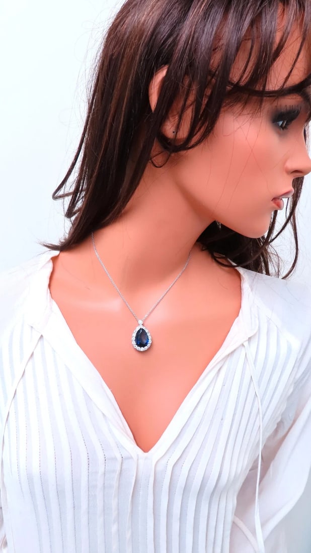 20ct Lab Sapphire Cluster Pear Pendant 14kt Royal Blue Pendant 12518 ** - 6