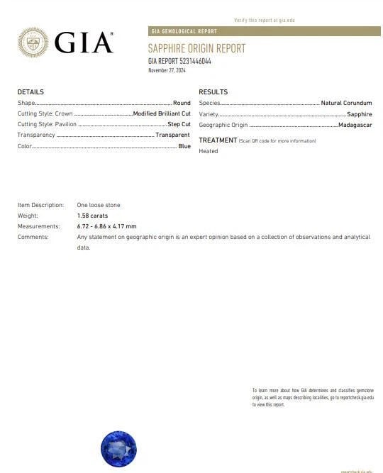 GIA Certified 1.58ct Natural Blue Sapphire Diamonds ring 14kt 10271 - 10