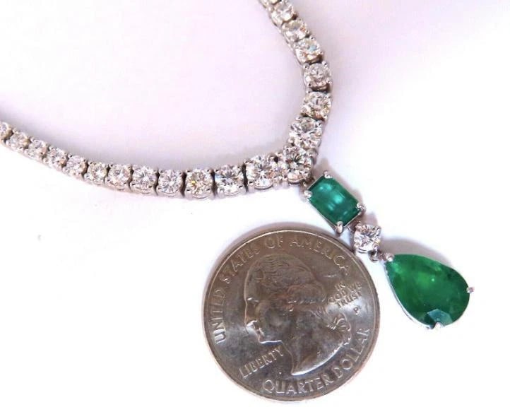 14.47ct Natural Emerald Diamond Necklace 14K Dangle Riviera Graduated 12644 ** - 5
