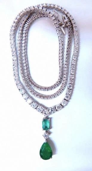 14.47ct Natural Emerald Diamond Necklace 14K Dangle Riviera Graduated 12644 ** - 7