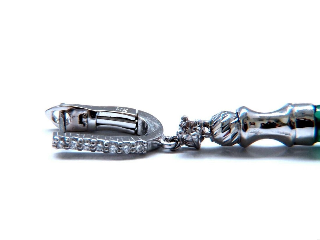 37mm extra long natural Jade drop diamond earrings 14 karat** - 3