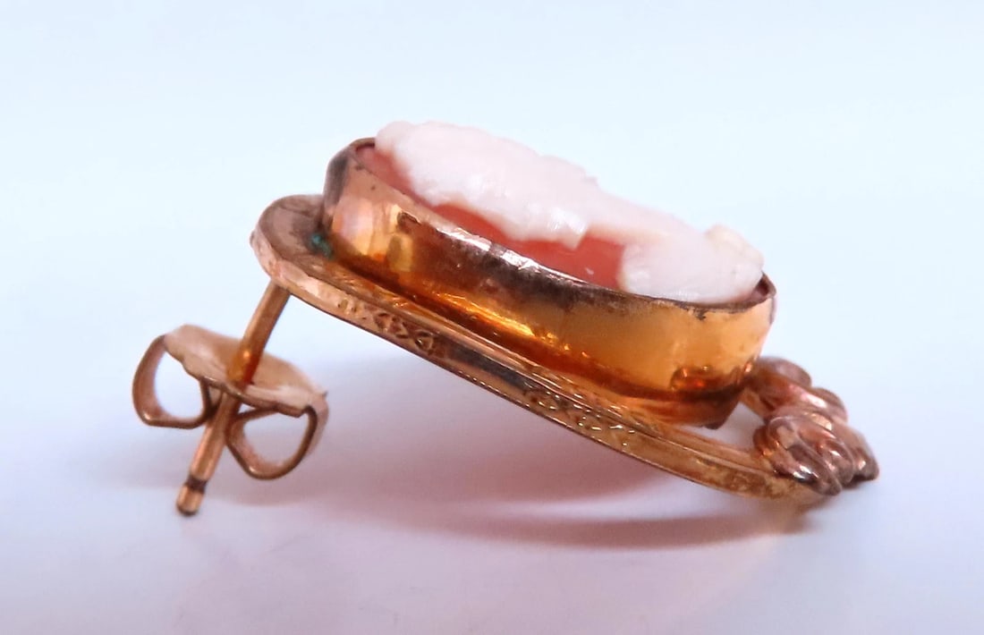 Vintage Carved Cameo Madonna Earrings 14kt Gold 12621** - 4