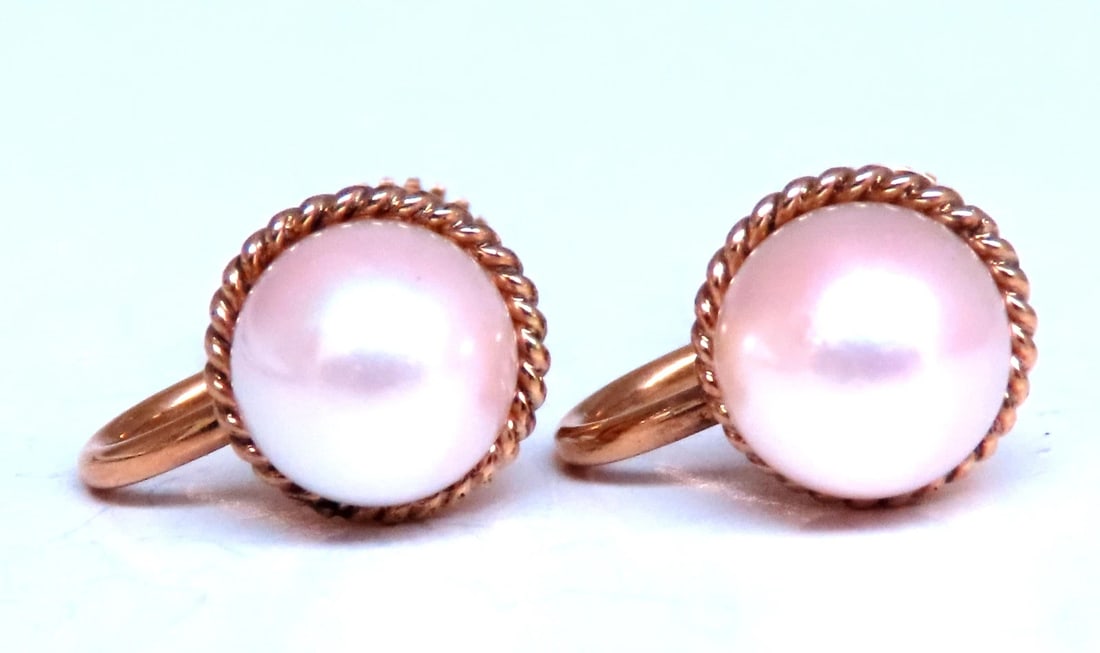 Federalist 7.50mm Vintage Pearl Functional Lobe Screw Earrings 14kt gold 12598** - 2