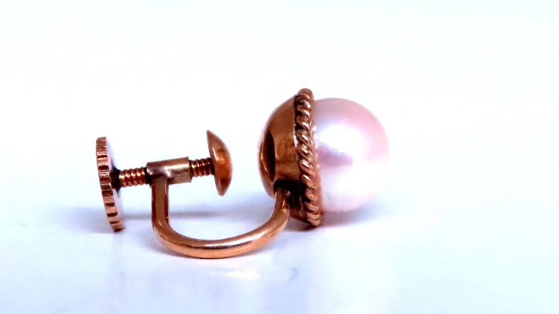 Federalist 7.50mm Vintage Pearl Functional Lobe Screw Earrings 14kt gold 12598** - 3