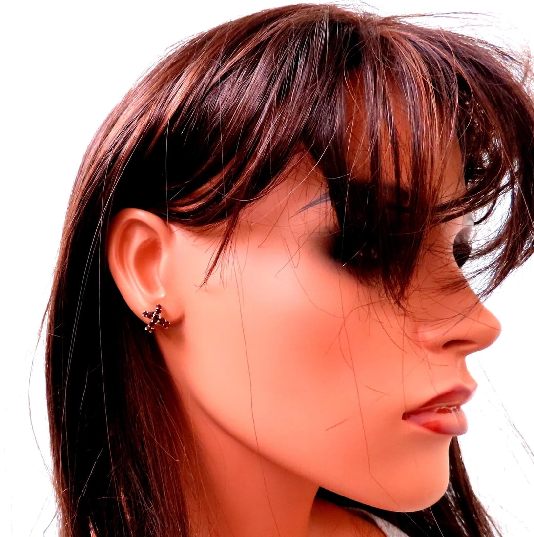 Natural Round Garnet ''x'' Studs Earrings 14kt Gold 12607** - 5