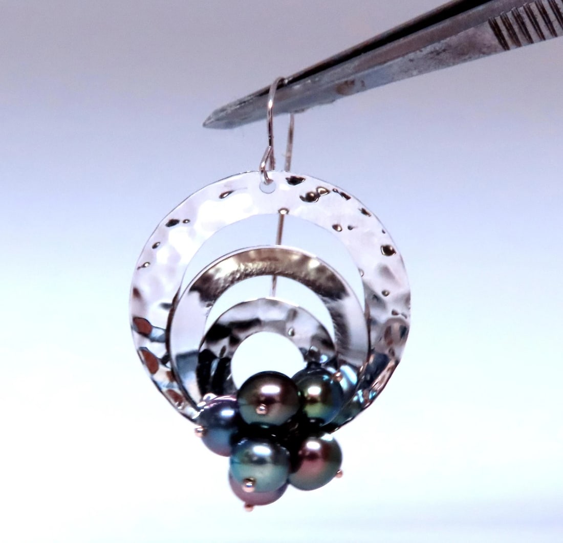 Freshwater Pearl Cosmic Mod Kinetic Orbital Dangle Earrings 14kt Gold 12591** - 4