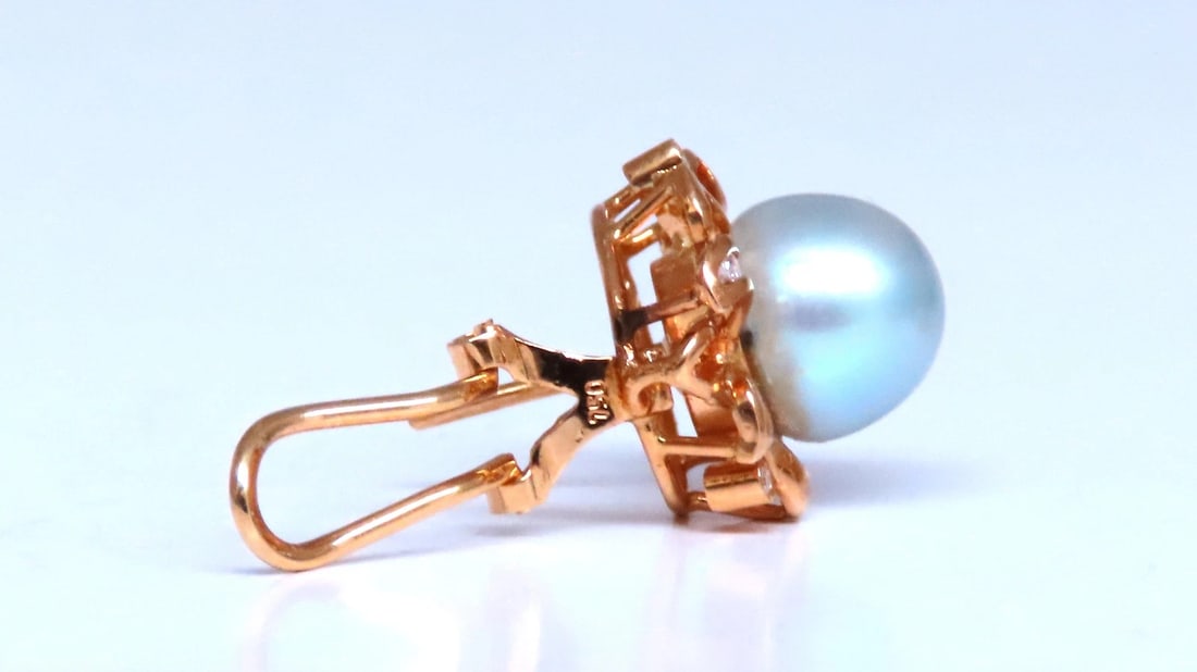 9mm Baby Blue South Sea Pearl Clip Earrings 18kt Gold 12592** - 3