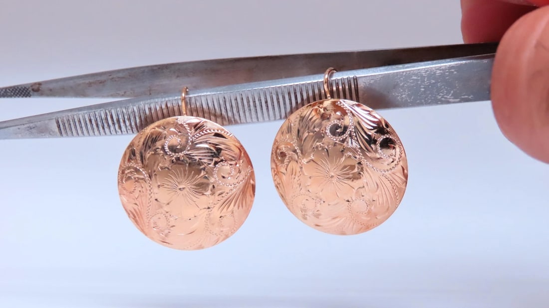 Detailed Engraved Vintage Restored Button Lever Wire Earrings 14kt Gold** - 5