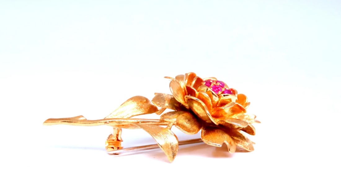 Vintage Revisit 0.30ct Natural Ruby Diamond Brooch Pin 3D Still Life 12552** - 5