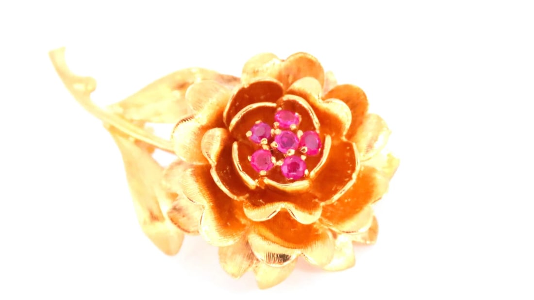 Vintage Revisit 0.30ct Natural Ruby Diamond Brooch Pin 3D Still Life 12552** - 7