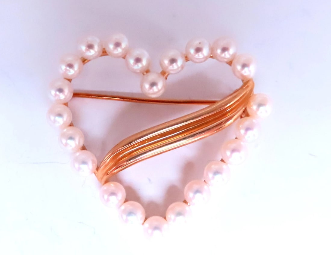 3mm Cultured Pearl handmade Heart Pin 14kt Gold 12540** - 2