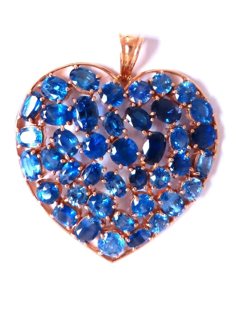 20ct Natural Sapphires Cocktail Heart Large Size Pendant 18kt 12542 ** - 3