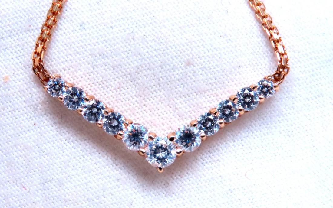 1.20ct Zircon "v" Chevron Necklace 14kt Gold 12526** - 2