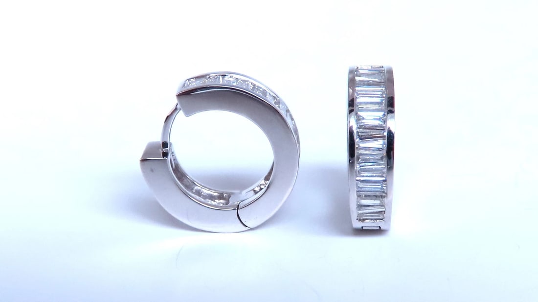1.35ct Natural Baguette Diamond Hoop Earrings 14KT 12528** - 3