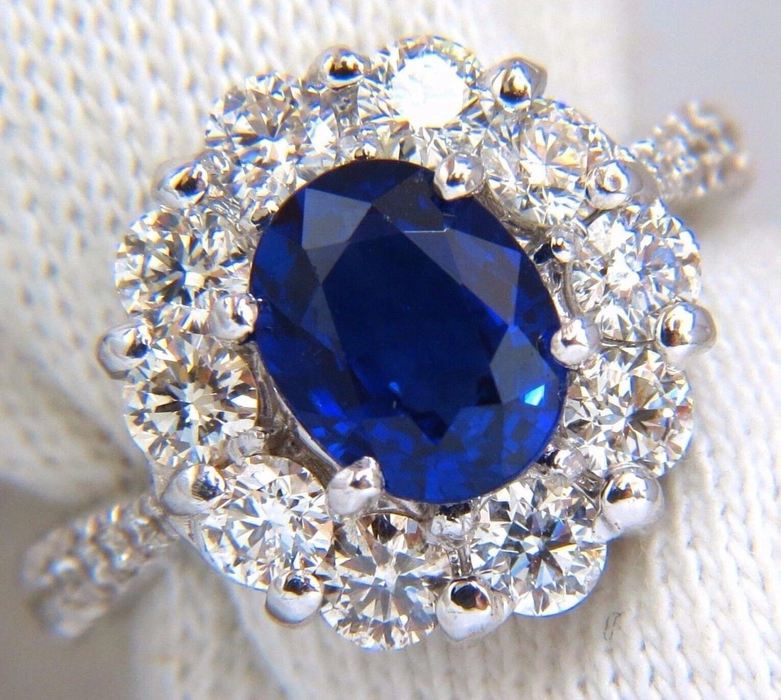 GIA 3.67CT Natural Vivid Royal Blue Diamonds Ring Cluster 18KT Gold 12212 - 3