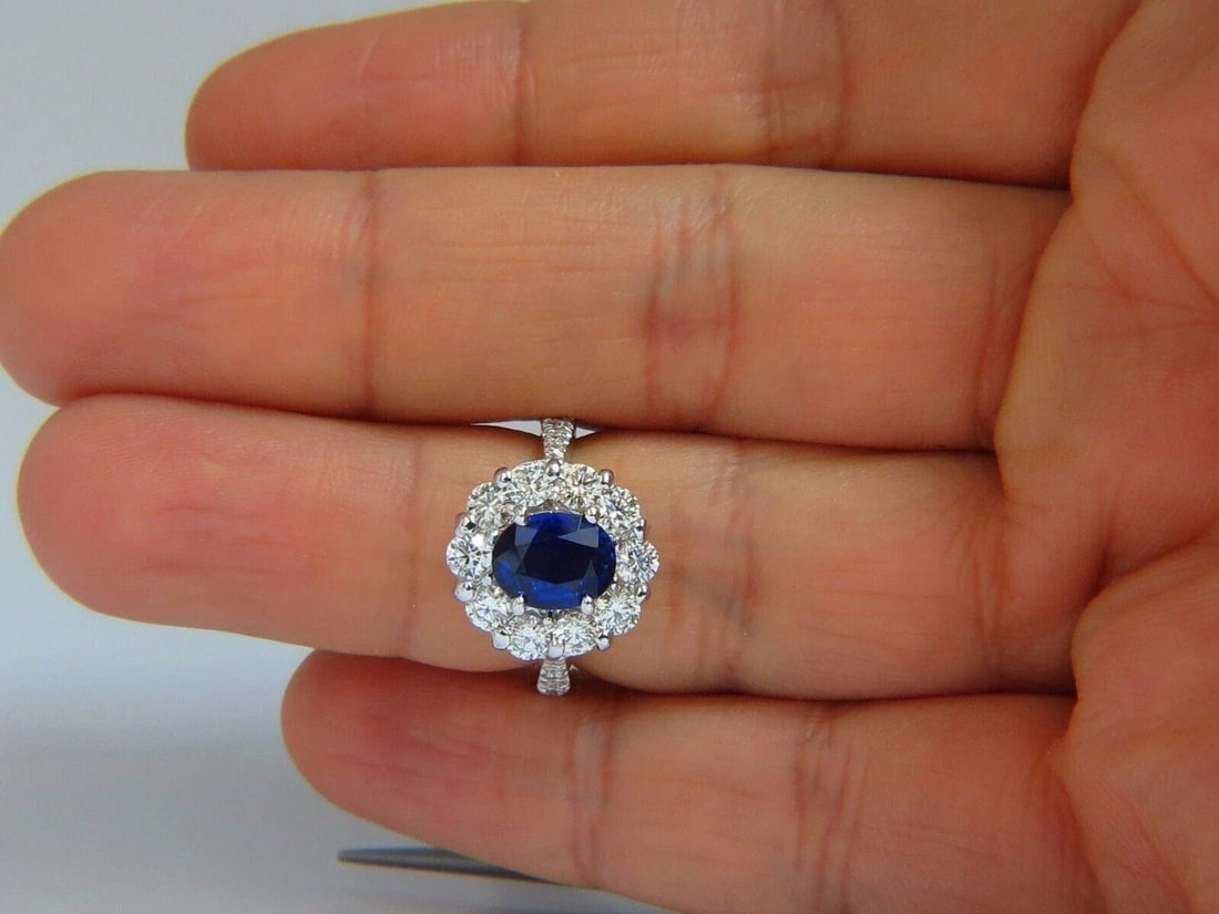 GIA 3.67CT Natural Vivid Royal Blue Diamonds Ring Cluster 18KT Gold 12212 - 5