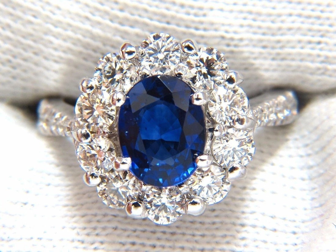 GIA 3.67CT Natural Vivid Royal Blue Diamonds Ring Cluster 18KT Gold 12212 - 6