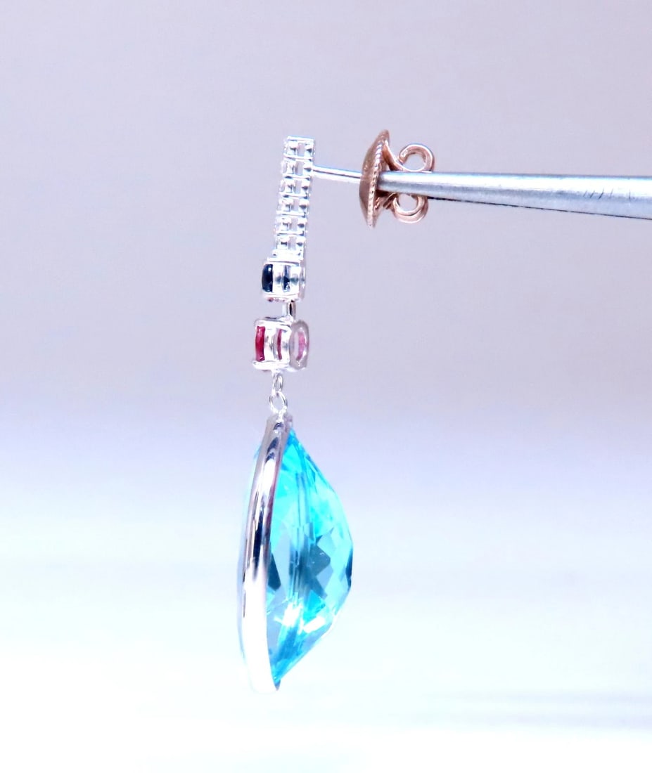 40ct Natural Blue Topaz Dangle Earrings 14kt 12502** - 4