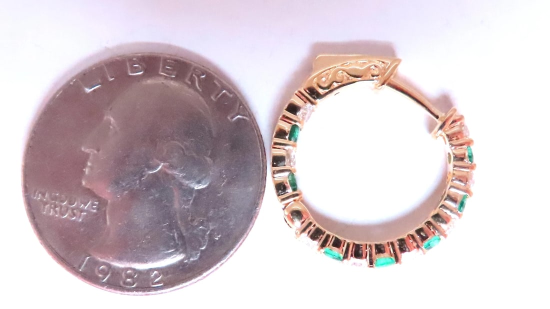 1.10ct Natural Emerald Diamond Hoop Earrings 14kt 12494** - 3