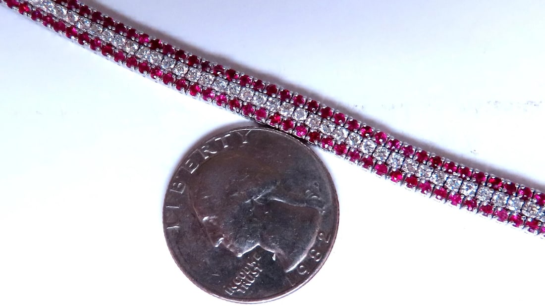 Three row natural ruby diamonds bracelet 14kt gold 12470** - 5