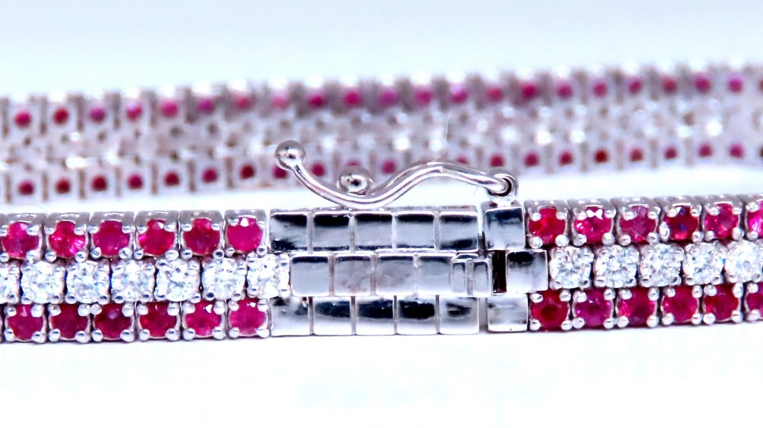 Three row natural ruby diamonds bracelet 14kt gold 12470** - 7