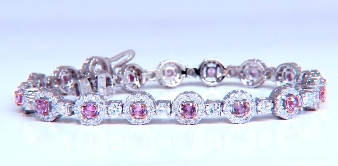 Natural Pink Sapphires Diamonds Tennis Bracelet 14kt 12468** - 2