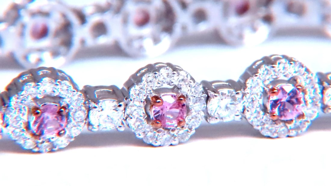 Natural Pink Sapphires Diamonds Tennis Bracelet 14kt 12468** - 4