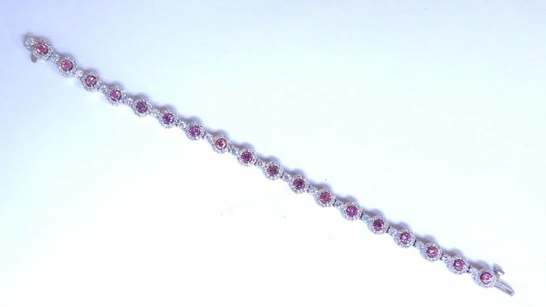 Natural Pink Sapphires Diamonds Tennis Bracelet 14kt 12468** - 7