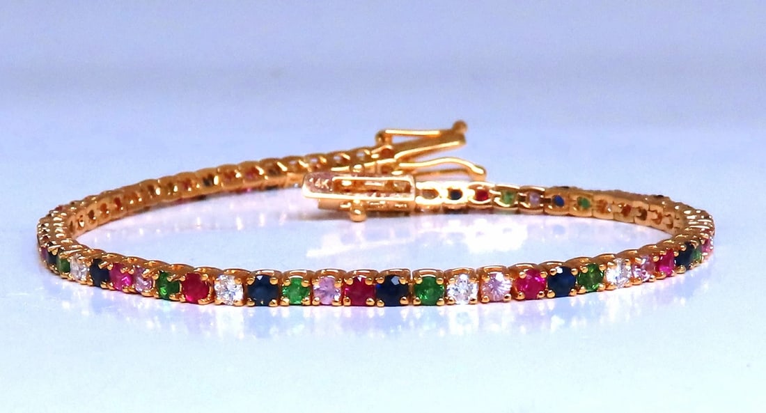 Multi color sapphire ruby diamond natural bracelet 14kt gold 12456** - 2