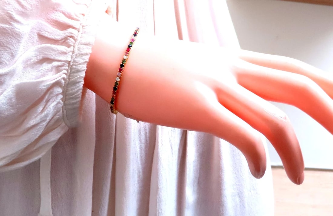 Multi color sapphire ruby diamond natural bracelet 14kt gold 12456** - 6