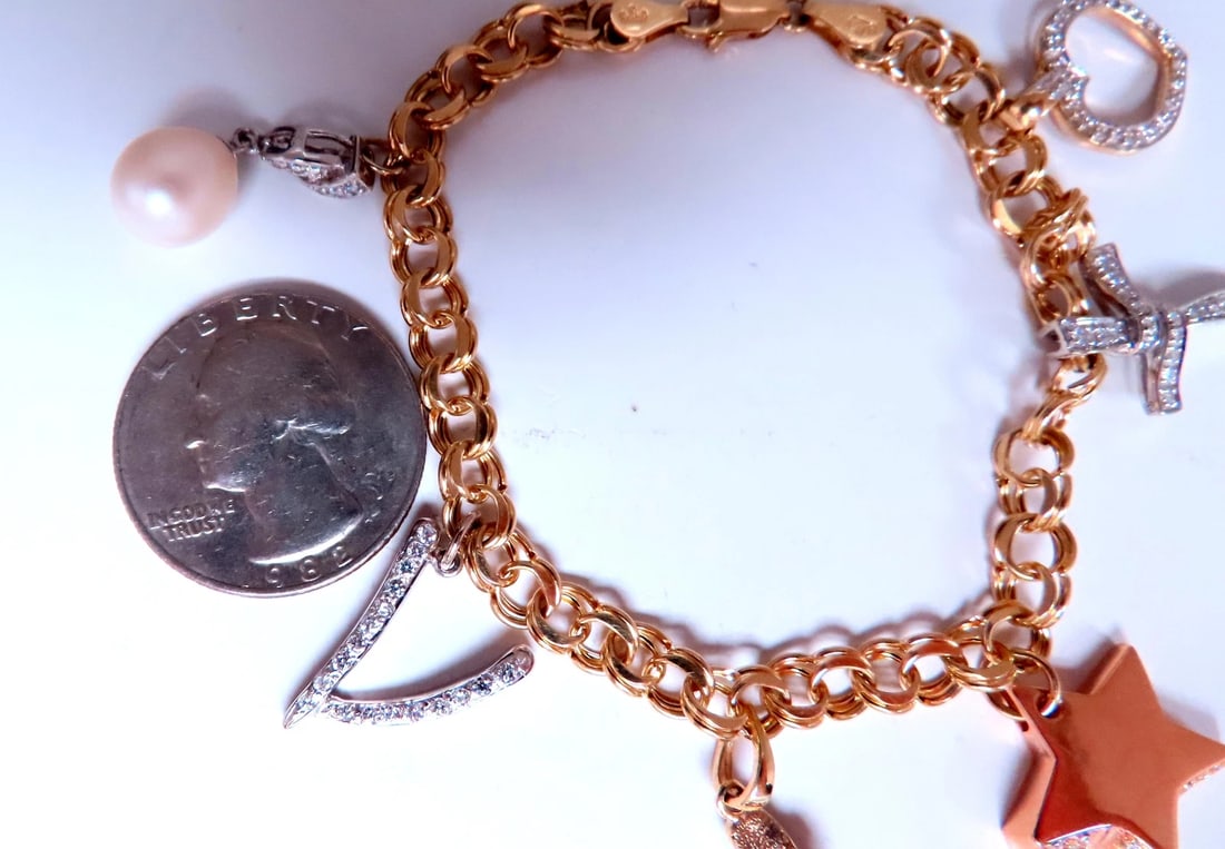 Caribbean keepsake natural diamonds charm bracelet 14Kt gold 12457** - 5