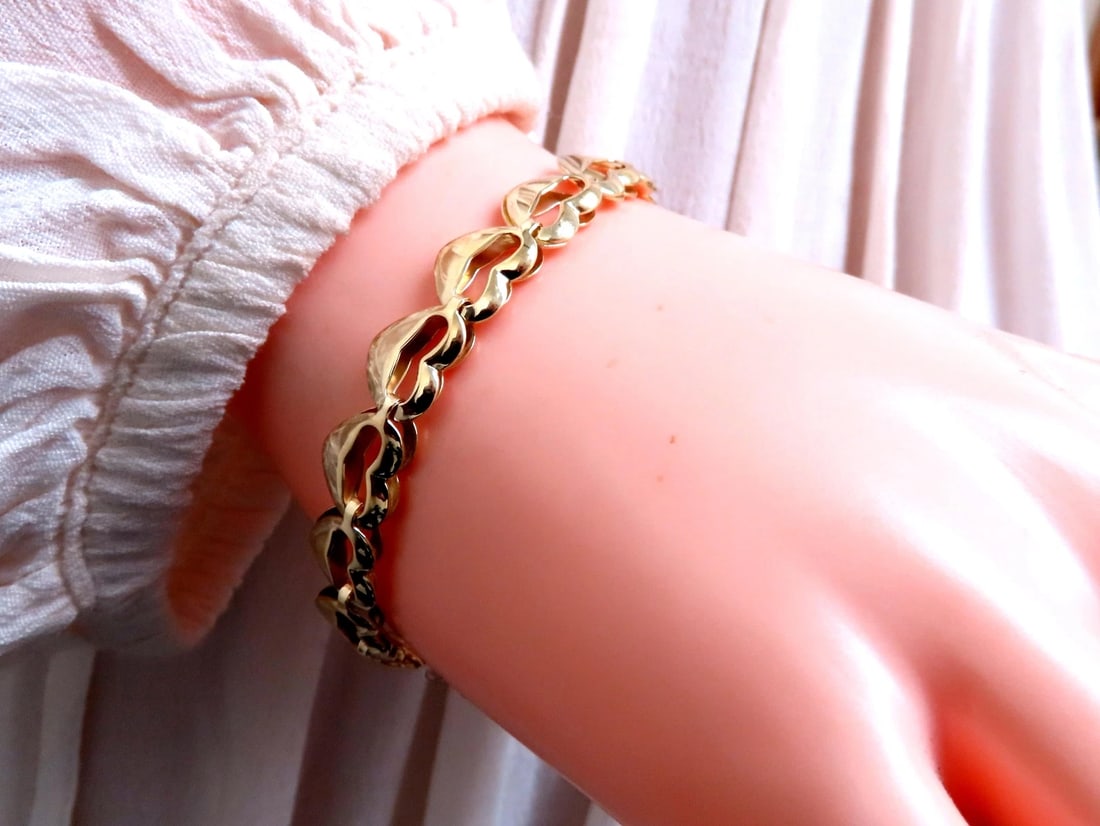 Heart Linked Bracelet Mod Deco 14kt 8mm 12449** - 4