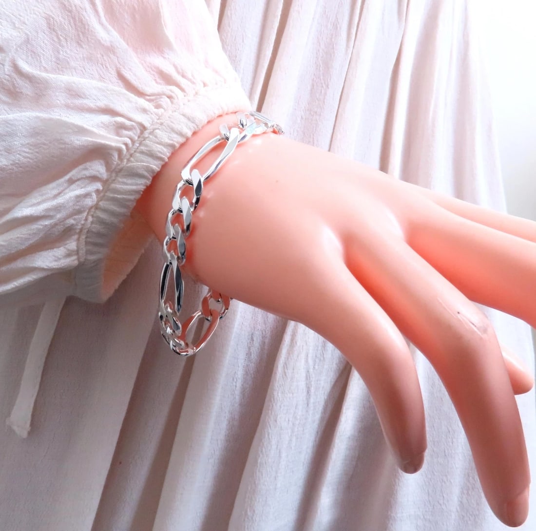 Figaro Bracelet 9.5mm Sterling Silver 8.25inch 12444** - 4