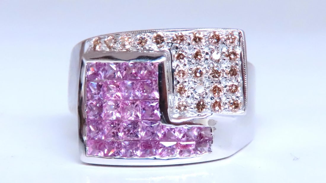 Natural Pink Sapphires Diamonds Geometric Band 14kt Gold 12441 - 2