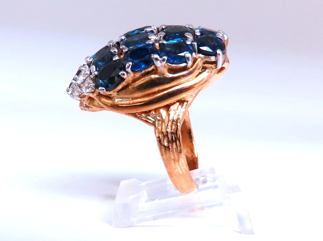 Natural Sapphire Diamonds Cluster Dome Ring Vintage Revisit Prime 14Kt 12438 - 3