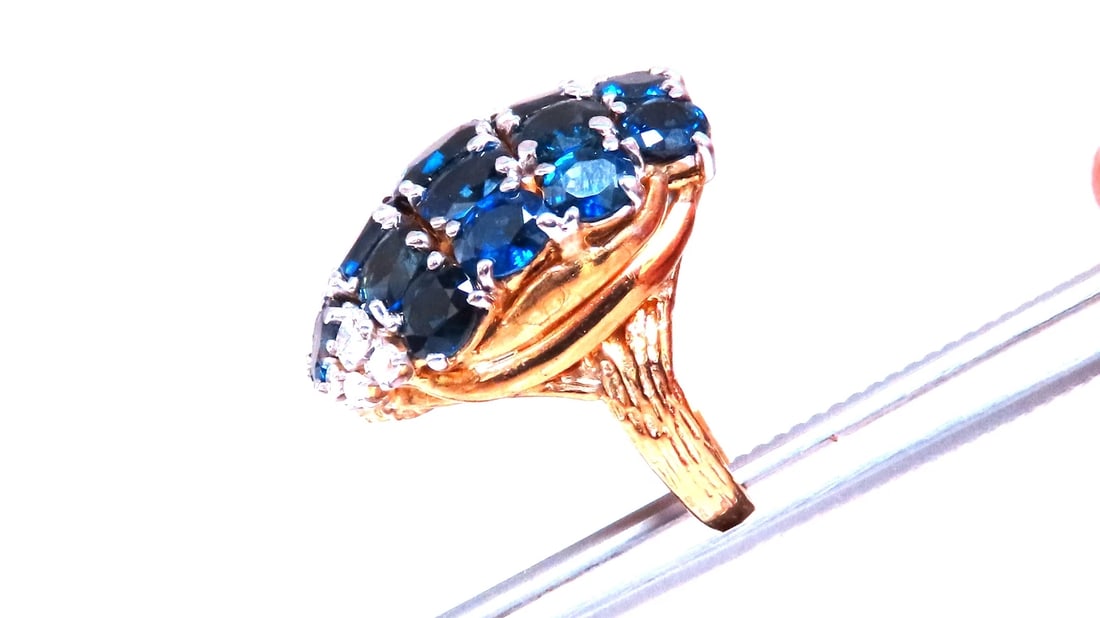 Natural Sapphire Diamonds Cluster Dome Ring Vintage Revisit Prime 14Kt 12438 - 4