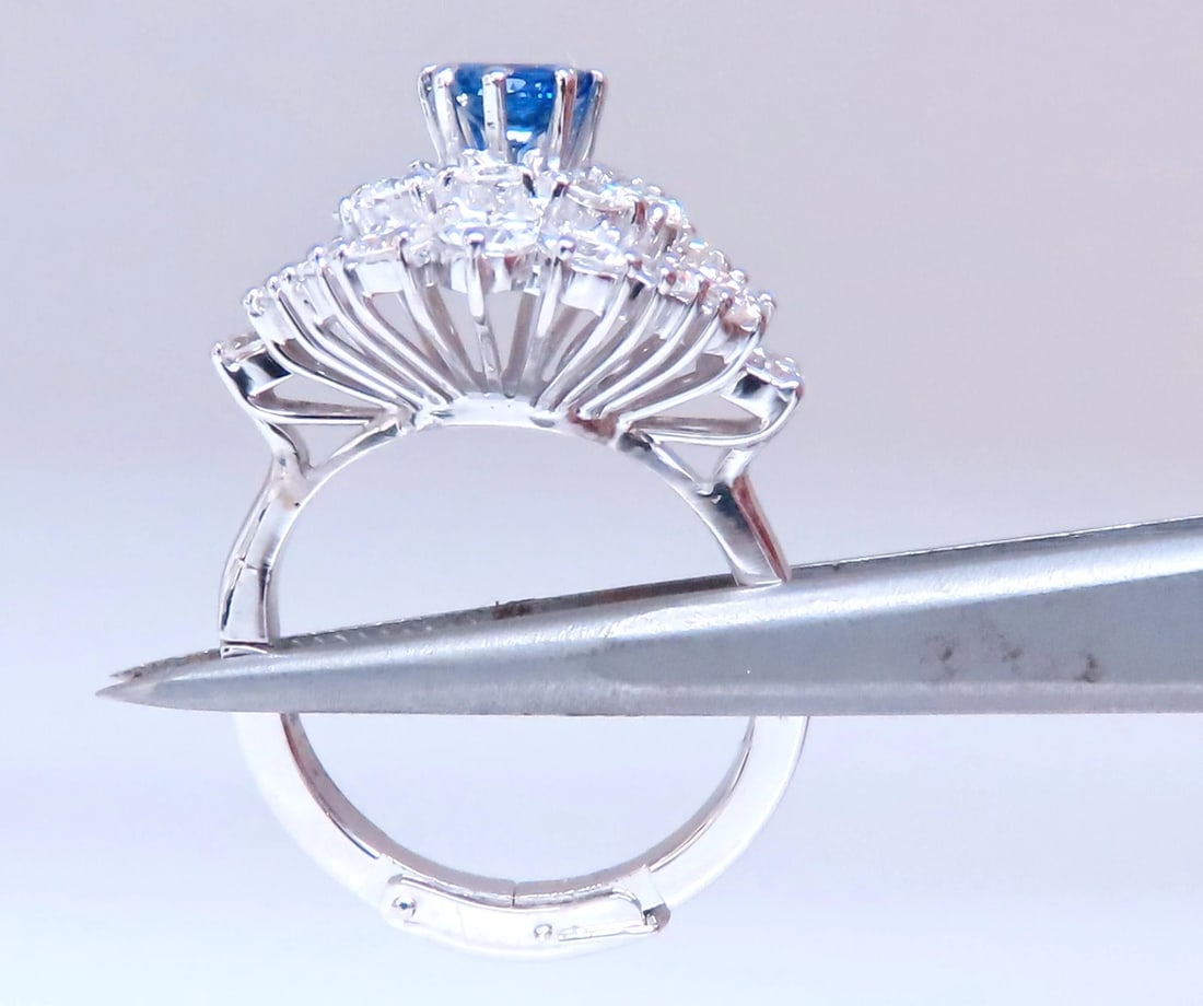 Natural Sapphire Diamonds Cluster Ring 14kt Gold Arthritis Accessible 12437 - 6