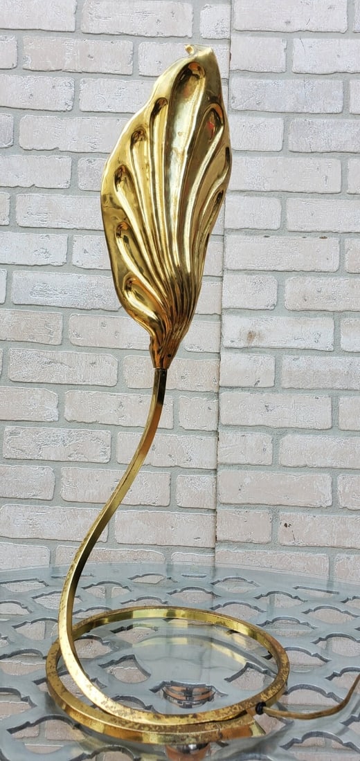 Mid Century Modern Italian Brass Single Leaf Desk Lamp by Carlo Giorgi & Tommaso Barbi - 2