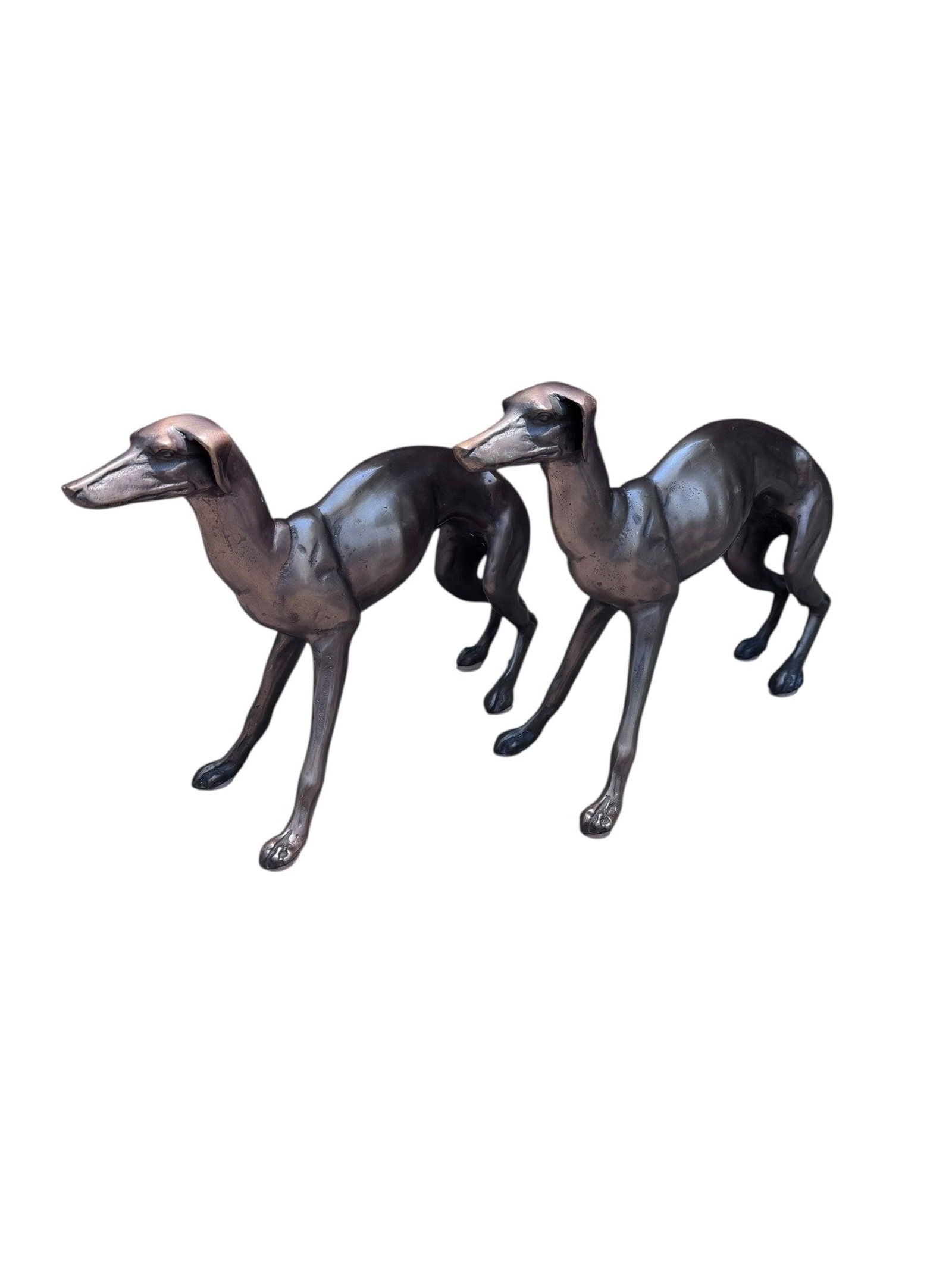 Vintage Art Deco Greyhound Dog Statues - Pair: Title: Vintage Art Deco Greyhound Dog Statues - Pair Description: Vintage Art Deco Greyhound Dog Statues - Pair Two bronze greyhound dog statutes are a great vintage gift for a dog lover. Decorate you