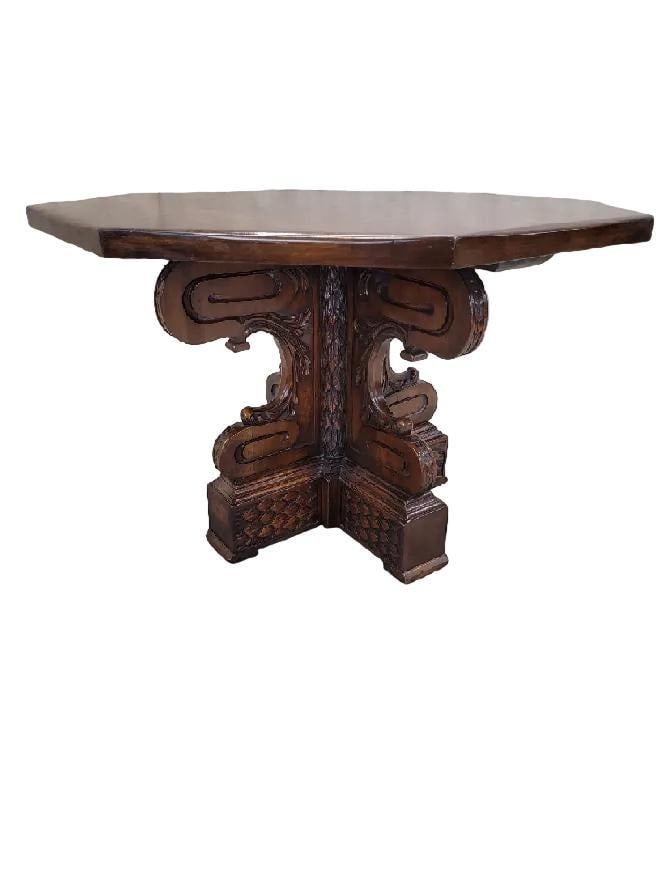 Antique Italian Baroque Style Octagonal Entryway Table - 7