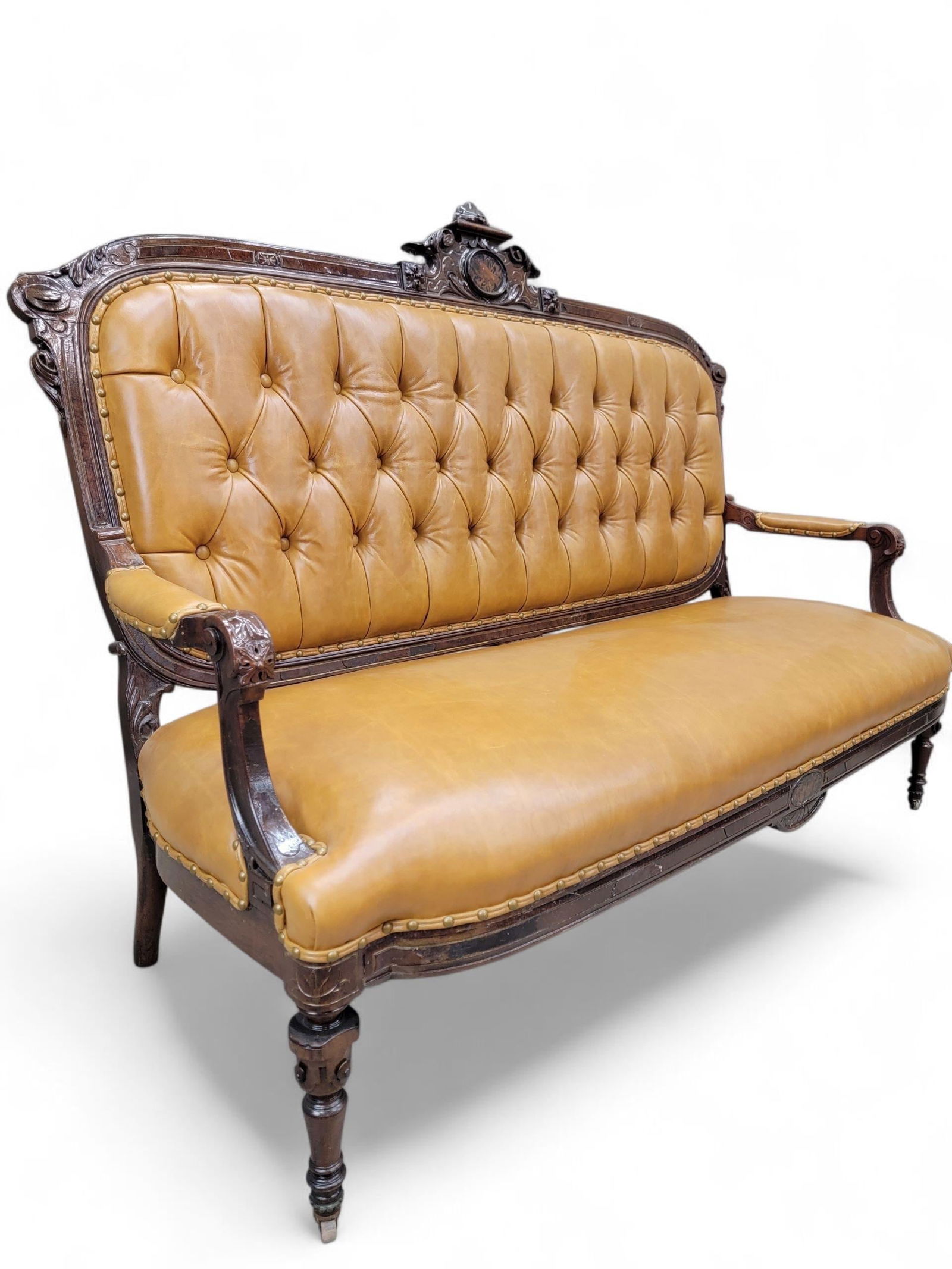 Antique French Regency Style Rosewood Parlor Set Newly Reupholstered - 4 - 5