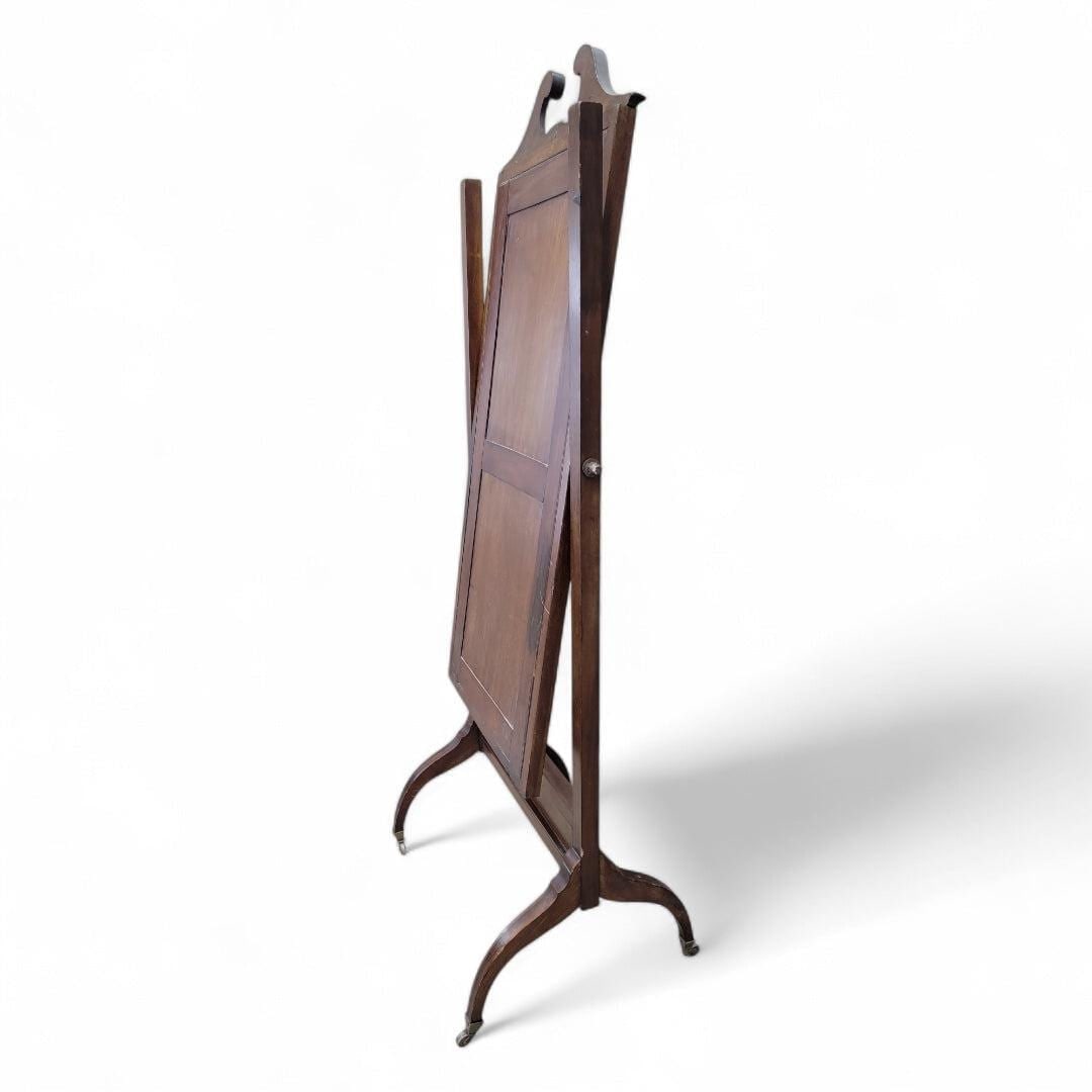 Antique Victorian Inlaid Castered Cheval Mirror - 4