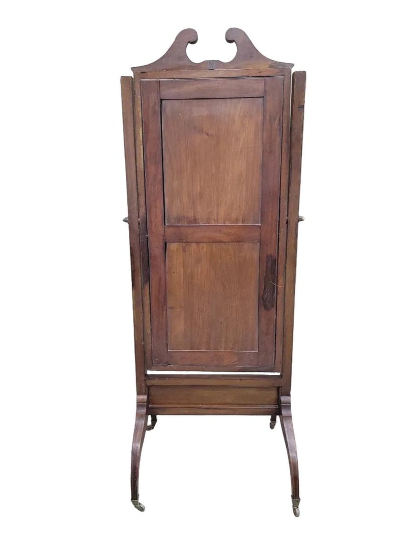 Antique Victorian Inlaid Castered Cheval Mirror - 8