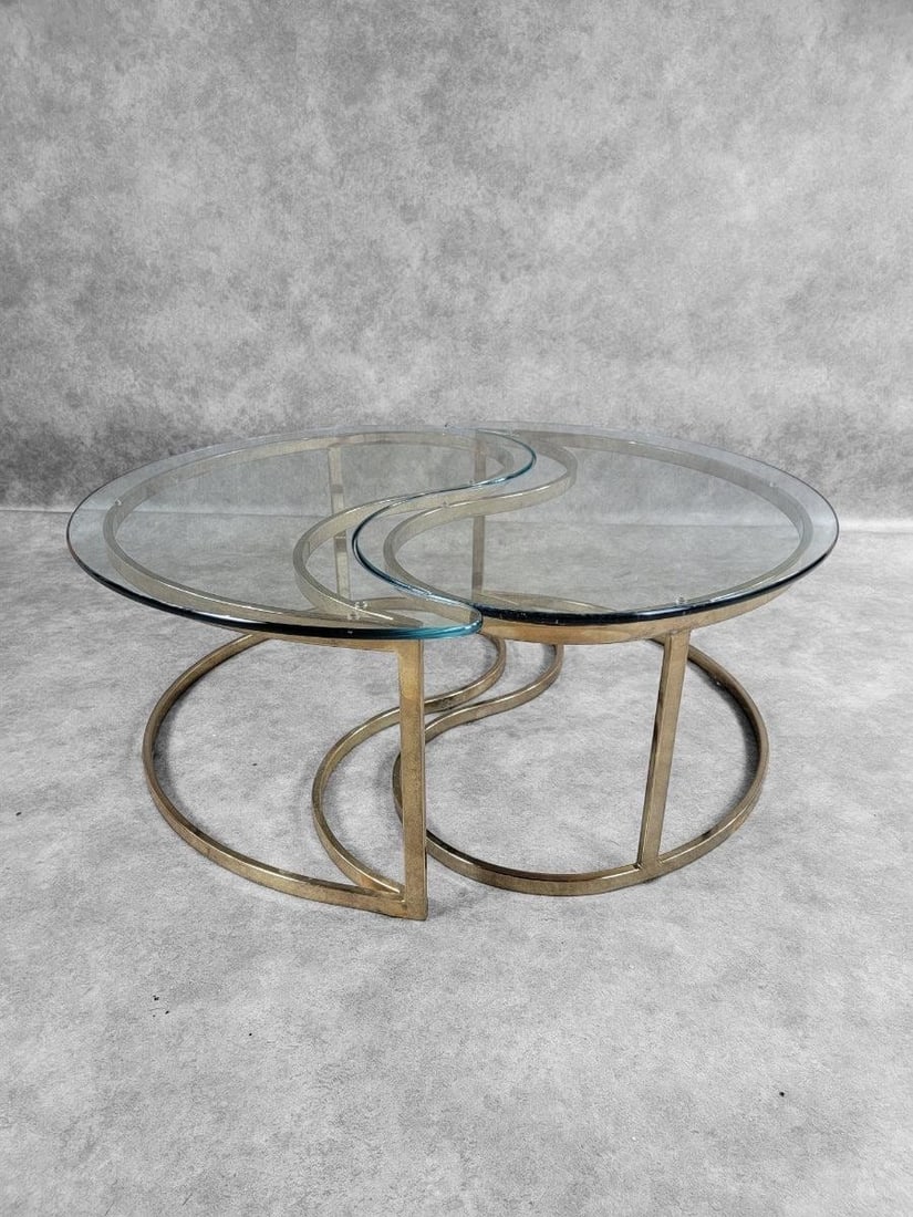 MCM Milo Baughman Style Brass Tear Drop Ying/Yang Tables for DIA - 4