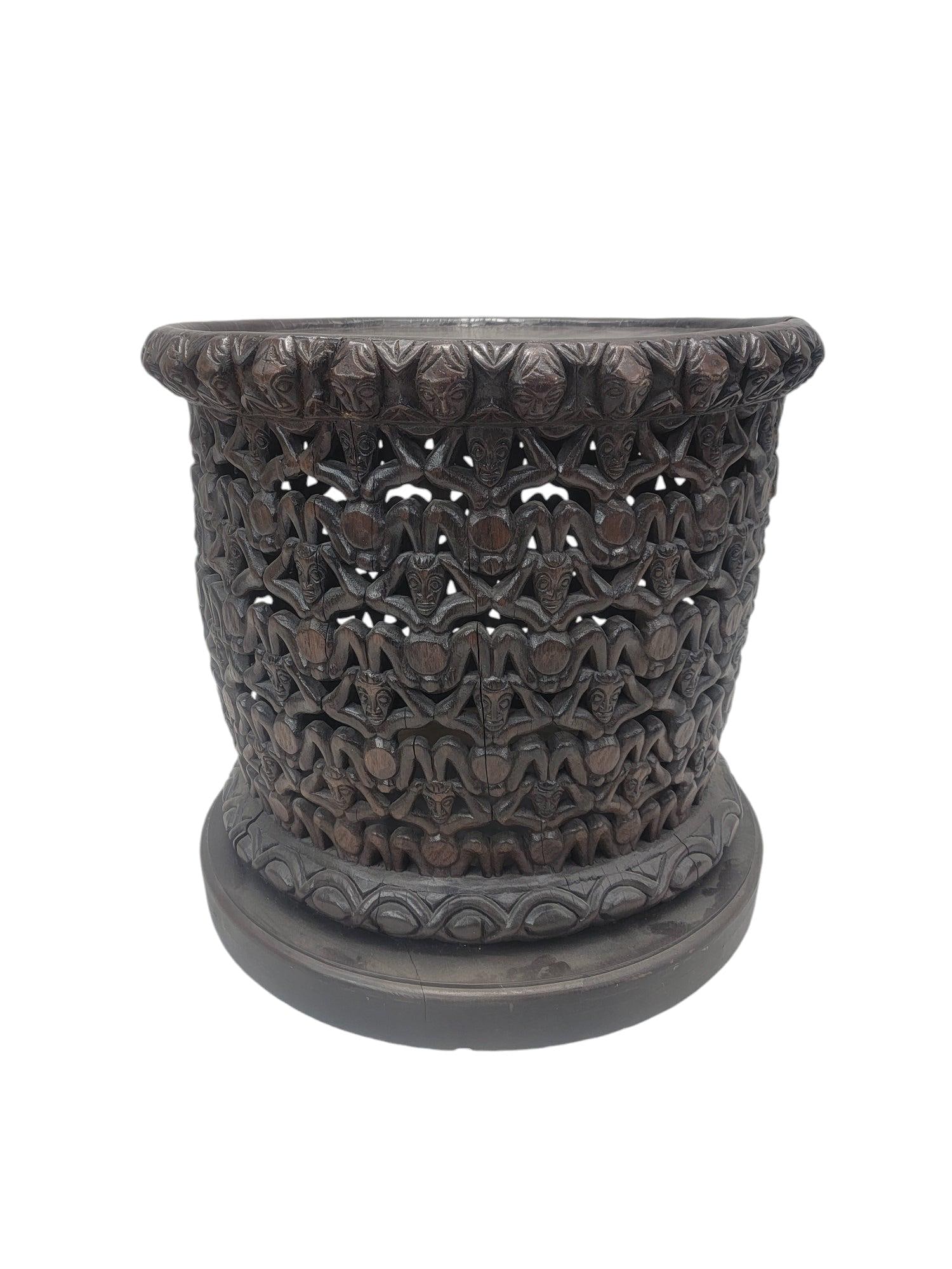 Vintage Cameroon African Carved Wood Bamileke Figural Center Table - 5